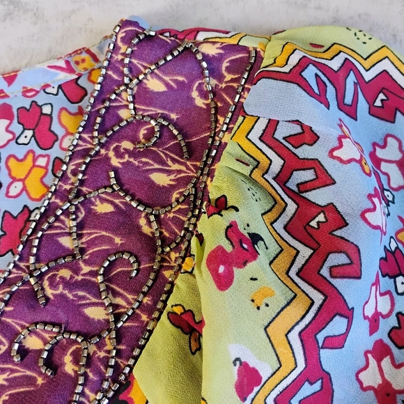 Cato Collection Top Womens Plus 22/24 Multicolor Beaded Bohemian Babydoll Sheer - Picture 8 of 11